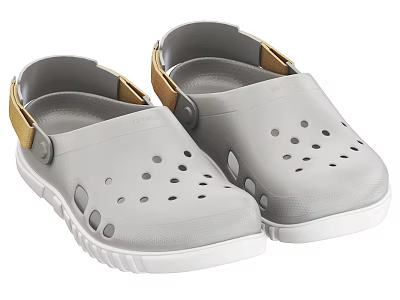 Comfortable Gray Perforated Casual Shoes With Yellow Straps And White Soles 3d model