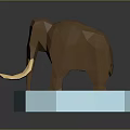 Low Poly Style Mammoth Figure Standing On Blue Hexagonal Base