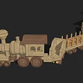 Wooden Building Blocks Train With Locomotive Carriages Wheels Fence Structure And Tower