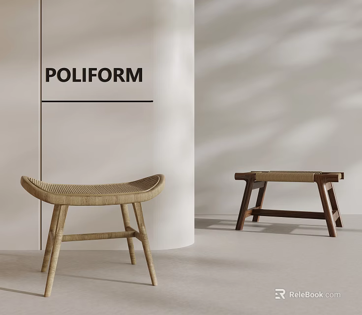 Poliform Modern Minimalist Stools With Rattan And Wooden Design In Interior 3d model 