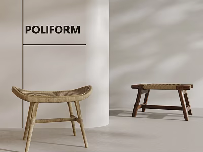 Poliform Modern Minimalist Stools With Rattan And Wooden Design In Interior 3d model