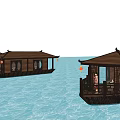 Traditional Chinese Water Pavilion Deck With Woman In Traditional Dress And Red Lanterns On Water
