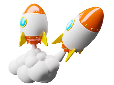Two Colorful 3D Cartoon Rockets Launching With White Smoke Clouds 3d model Two Colorful 3D Cartoon Rockets Launching With White Smoke Clouds 3d model