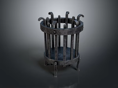 Vintage Black Metal Decorative Ornament Combination With Cage Shaped Curved Metal Bars And Base Stand 3d model