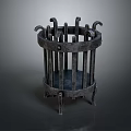 Vintage Black Metal Decorative Ornament Combination With Cage Shaped Curved Metal Bars And Base Stand