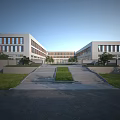 Modern Industrial Factory Building Exterior With Multiple Structures Central Greenery And Wide Roadway