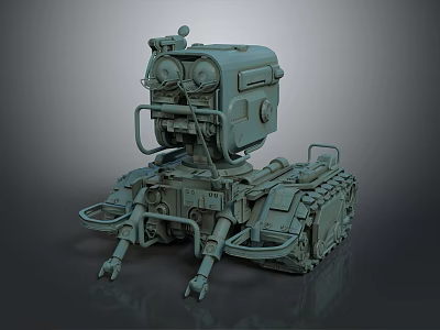 Mechanical Tracked Robot 3D Model With Sensor Cameras And Arm Mechanisms 3d model