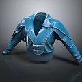 Blue Leather Jacket With Shoulder Straps Buckle Details Ribbed Waistband Modern Design