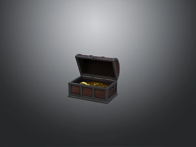 Open Treasure Chest Filled With Shiny Gold Jewelry Pieces And Ornaments 3d model
