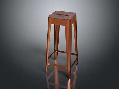 Modern Copper Metal Bar Stool With Square Seat And Slim Supportive Legs 3d model