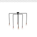 Modern Black Metal Chandelier With Copper Base And Clear Glass Bulbs