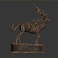 Bronze Mythical Creature Sculpture With Deer Antlers Scaled Body And Circular Base