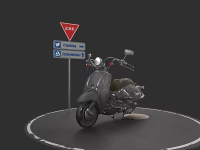 Vintage Motorcycle Parked By Traffic Signs In Vinkenslag Nijmegen Circular Area 3d model