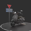 Vintage Motorcycle Parked By Traffic Signs In Vinkenslag Nijmegen Circular Area