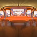 Chinese Style Stage Design With Orange Backdrop Mountain Patterns And Decorations 3d model