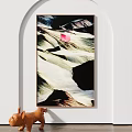 Abstract Painting With Geometric Shapes Flowing Lines And Pink Black Beige Tones