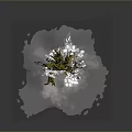 Fantasy Game Character Tree With White Flowers Yellow Green Trunk Gray Background And White Mist