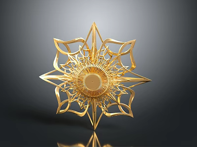 Golden Star Shaped Decorative Ornament With Intricate Filigree Design And Central Round Accent 3d model