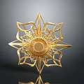 Golden Star Shaped Decorative Ornament With Intricate Filigree Design And Central Round Accent