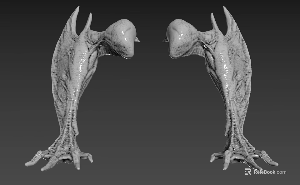 Game Movie Character 3D Rendered Creature Design With Large Heads Wings And Sharp Claws 3d model 