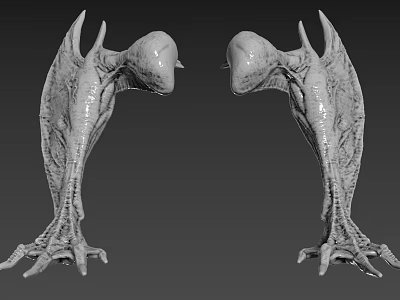 Game Movie Character 3D Rendered Creature Design With Large Heads Wings And Sharp Claws 3d model