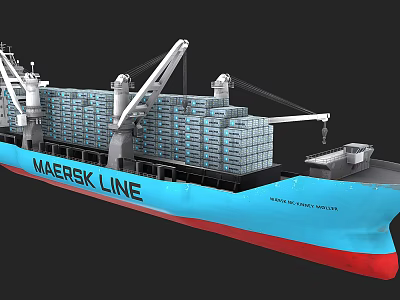 Maersk Line Blue Hull Container Ship With Shipping Containers And Cranes 3d model