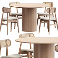Minimalist Wooden Dining Table And Chairs Set With Round Top Wicker Back And Upholstered Seats