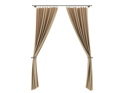 Beige Curtains With Tiebacks Hanging On Curtain Rod Simple Design For Home Decor 3d model