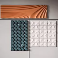 Textured Modern Wall Decor Featuring Wavy Orange Panel And Geometric Teal White Panels 3d model
