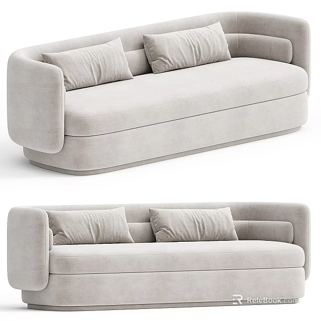 Modern Light Beige Double Sofa With Soft Velvet Fabric And Comfortable Cushions 3d model 