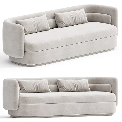 Modern Light Beige Double Sofa With Soft Velvet Fabric And Comfortable Cushions 3d model