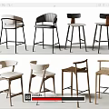 Various Modern Style Bar Stools with Metal and Wooden Frames in Different Colors