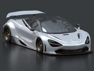 Sleek Silver Sports Car With Aerodynamic Spoiler And Gold Rims 3d model