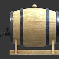 Traditional Wooden Barrel With Metal Hoops Tap And Wooden Stand Base