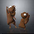 Two Cute Brown Squirrel Characters 3D Rendered Standing Waving and Sitting with Big Round Eyes 3d model
