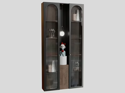 Modern Decorative Cabinet With Wooden Frame Glass Doors And Open Shelves Displaying Decorative Items 3d model