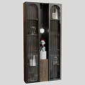 Modern Decorative Cabinet With Wooden Frame Glass Doors And Open Shelves Displaying Decorative Items
