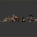 Various Animal Models With Horses Deer Bears Birds In Different Colors Arranged On Dark Background