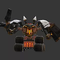 Mechanical Character Design With Treads Glowing Red Components And Weapon Arm 3d model