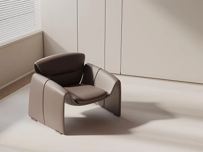 Dark Brown Leather Accent Chair In Minimalist Interior With Soft Lighting 3d model