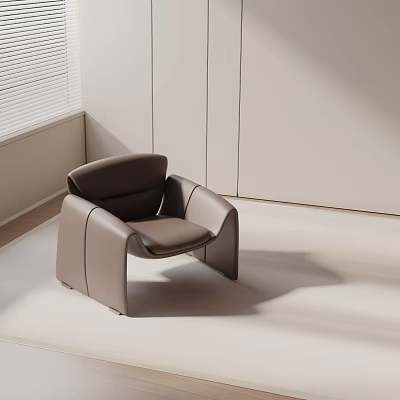 Dark Brown Leather Accent Chair In Minimalist Interior With Soft Lighting 3d model
