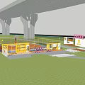 Vibrant Under Bridge Container Space With Greenery People Activities And Play Area