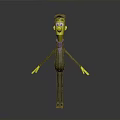 Yellow Cartoon Character With Purple Hat Tie Brown Coat Black Pants Shoes Arms Outstretched
