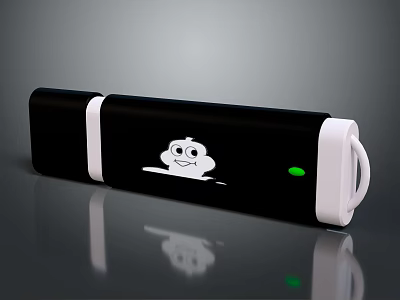 Sleek Black Portable Power Bank for Laptop Charging with Cartoon Character Green Indicator and White Handle 3d model
