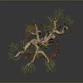Natural Wooden Branch Sculpture With Stone Base And Intricate Design Details