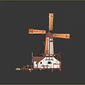 3D Windmill Model Kit Featuring Orange Blades Blue Water Base And Small House Platform