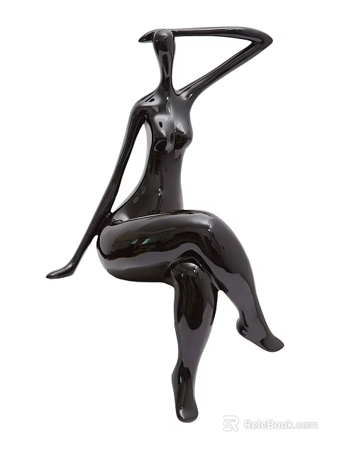 Black Female Figure Sculpture In Seated Pose With Smooth Glossy Surface 3d model 