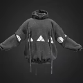 Fashionable Loose Fit Gray Hoodie With Geometric Pattern White Triangle Accents And Drawstrings