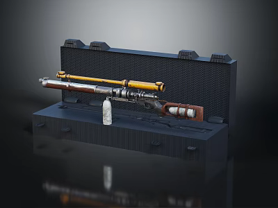 Rifle in Black Case With Padded Interior Yellow Brown Body And White Accessory 3d model