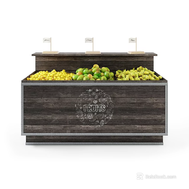 Commercial Fruit Display Counter with Wooden Design Fresh Fruits and Top Signs 3d model 